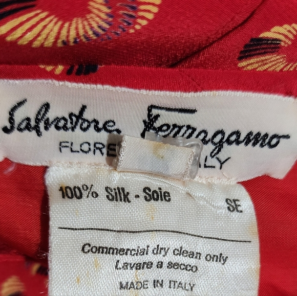 Salvatore Ferragamo Vintage Red All Over Print Dress 100% Silk 80s Size 44 - Picture 12 of 13